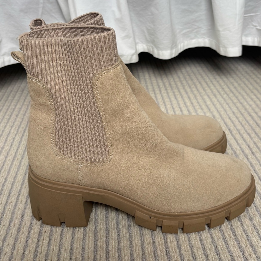 Steve Madden Hutch Knit Chelsea Boots Taupe Suede Size 8M